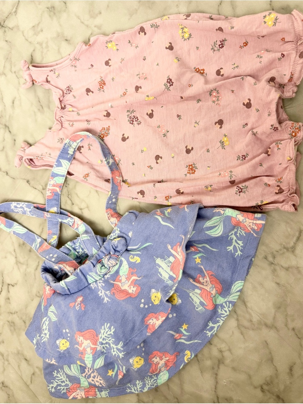 Disney Baby 2 pc Bundle Ariel Little Mermaid Ruffle Skirt and Minnie Romper 6-9M